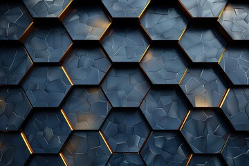 A black and orange hexagonal pattern with a metallic texture