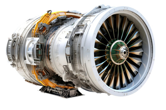 Whispers of Power: A Jet Engine Soars Against a Blank Canvas. White or PNG Transparent Background.