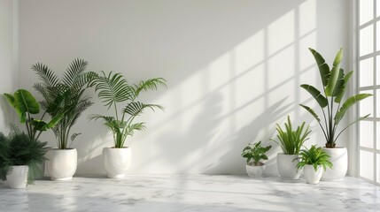 3d rendering White empty interior design with plants on a floor of home. AI generated image