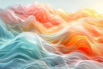 A colorful wave of fabric with a blue and orange stripe - obrazy, fototapety, plakaty