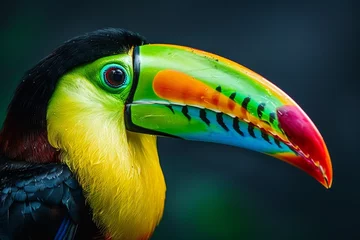 Tableaux ronds sur aluminium Toucan A vivid toucan showcasing its colorful beak and feathers.