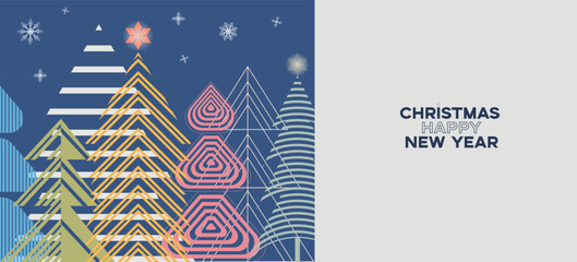 Merry Christmas and Happy New Year banner, greeting card, poster, template, Layout. Sample geometric typography invite Holidays  design 