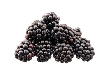 Pile in a group of blackberry berries ripe on white background closeup for healthy eating.