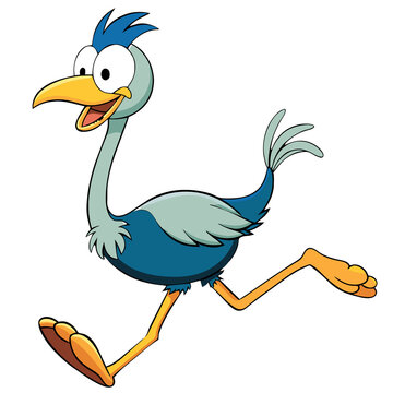Colorful ostrich Running transparent background, cartoon bird