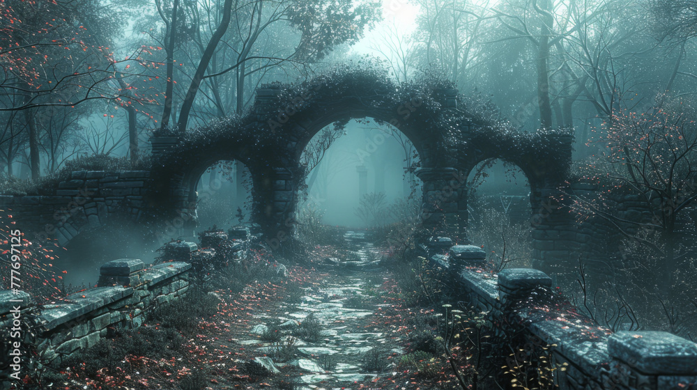 Wall mural bridge in the fantasy forest.