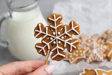 Christmas gingerbread in the shape of a snowflake.