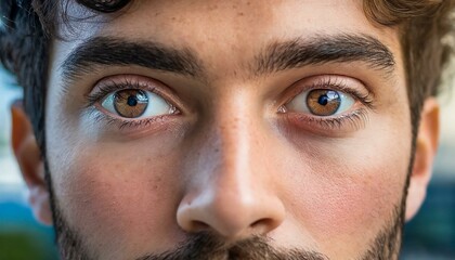 Naklejka premium A close up to a pair of brown eyes with focus and determination