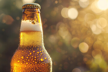 Chilled Beer Bottle Close-up - obrazy, fototapety, plakaty