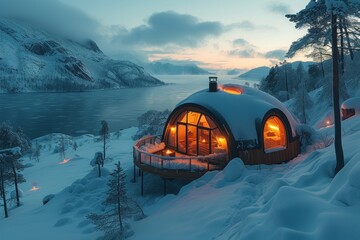 Adventure travel redefined: luxury tent under the northern lights, offering an exclusive wilderness experience for a high-end travel agency