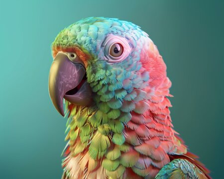 3D digital art of a talking parrot, interactive pet concept by a talented illustrator, blending realism with creativity