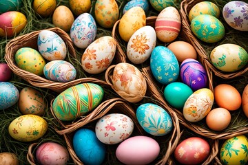 Fototapeta na wymiar colorful eggs in basket