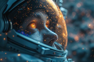 Astronaut in space suit looking out of window - obrazy, fototapety, plakaty