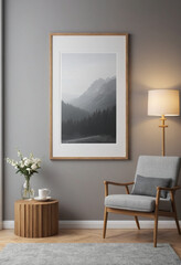 Living room wall poster mockup. Interior mockup with house background. Modern interior design