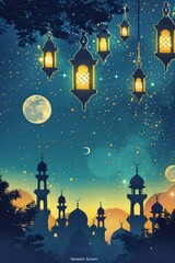 Vertical vector Background for Ramadan Kareem with lantern	
 - obrazy, fototapety, plakaty