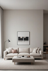 Living room wall poster mockup. Interior mockup with house background. Modern interior design