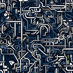 Seamless abstract pattern of dense interlacing of multi-colored elements. Technology background.