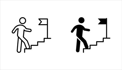 Leadership icon set. Man with flag. Vector illustration isolated on white background.