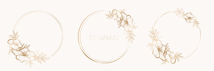 Set of floral frame templates in minimal linear style with hand drawn branches and leaves. Elegant frame. Botanical vector illustration for labels, corporate identity, wedding invitation, logo © taniKoArt