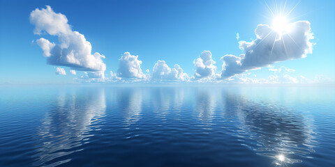 Summer sea background, bright blue water and clouds