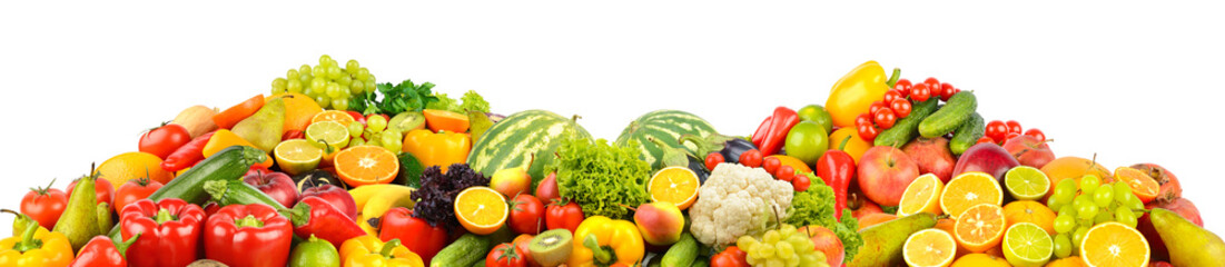 Healthy fruits, berries and vegetables isolated on white