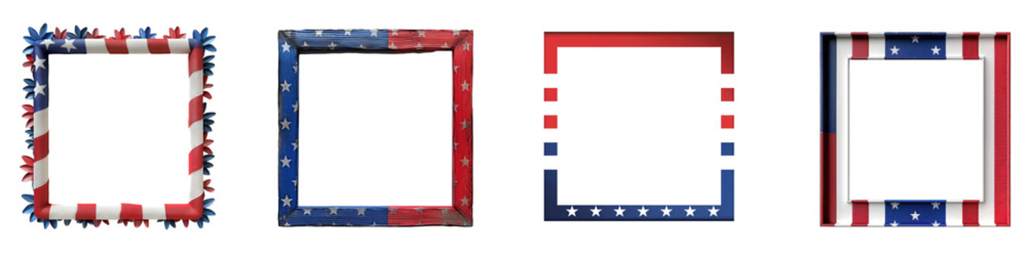 set blank photo frames in color of american flag isolated on transparent background