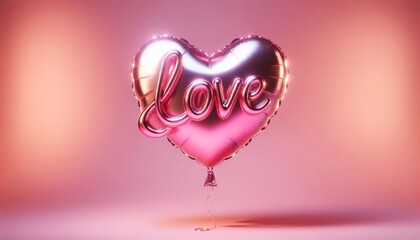 Pink Love Balloon - Heart-Shaped Inflatable. Heart-shaped pink balloon with 'Love' inscription for romantic celebrations. Valentine’s Day