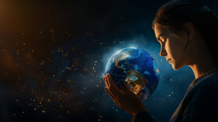 Fototapeta na wymiar Woman holding earth globe.