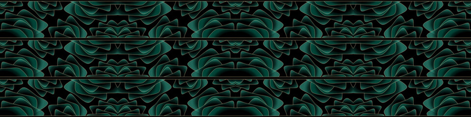 abstract magical technical futuristic background with waves and elements, dark natural atmosphere, modern futuristic design in black and dark green, dark wallpaper, seamless pattern in 3d with curves
