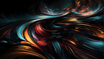 A beautifully twisted dark abstract image featuring a play of light and shadows with copper and teal accents
