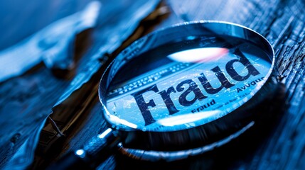 Fraud detection through magnifying glass. - obrazy, fototapety, plakaty