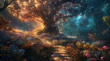 Obraz premium An artist's interpretation of mind mapping as a magical garden, where each path leads to new ideas and connections.