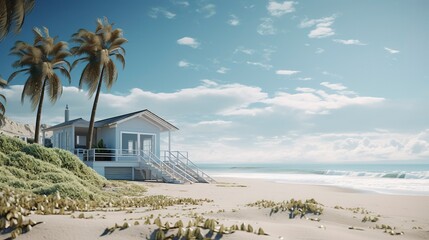 A photo of a Beach House with Minimal Coastal - obrazy, fototapety, plakaty