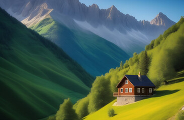 swiss alpine hut in the beautiful  mountains