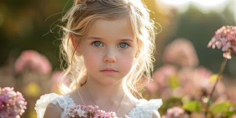 Little Girl Standing in Field of Flowers