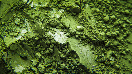 Close-up of a textured green matcha tea powder surface