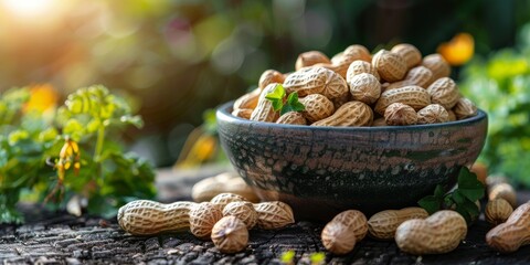 Bowl of Peanuts on Wooden Table
