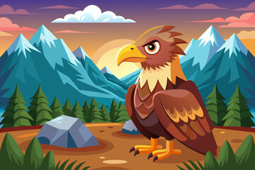 Mountain environments:  Eagle, Vibrant Cartoon Illustration in Style, EPS10 Format