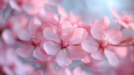   A close-up of a pink flower amidst a sea of pink blooms, with a hazy backdrop of pink blossoms