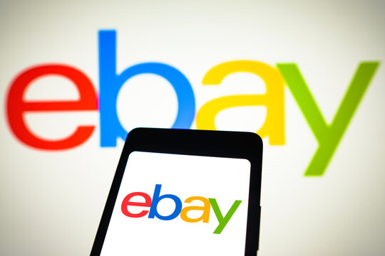 April 5, 2024, Brazil. In this photo illustration, the eBay logo is displayed on a smartphone screen and in the background.