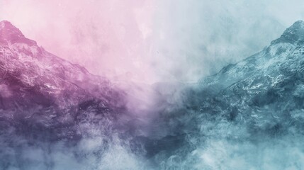 Artistic rendering of a split weather phenomenon, one side depicting a soft, pastel lavender mist, and the other a textured, pastel mint green frost, blending atmospheric conditions.