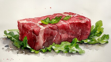 Beef meat with leaf lettuce in raw state