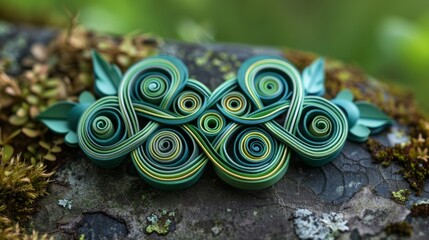 piece of art using quilling techniques to form complex Celtic knots, reflecting the ancient traditions of the Celtic people, with a focus on the interconnectivity of life and the natural world.