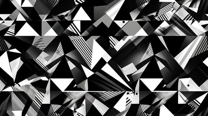 black and white geometric pattern, triangular shapes , repetitive tile background - obrazy, fototapety, plakaty