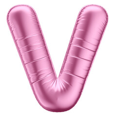 3D Pink Balloon Letter V Symbol for Celebrations with Transparent Background