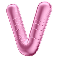 3D Pink Balloon Letter V Symbol for Celebrations with Transparent Background