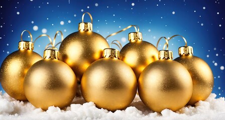 Golden Ornaments on a Snowy Background