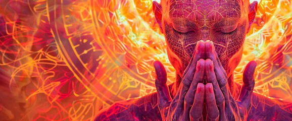 close-up of a person meditating, astral travel, the sixth sense, the power of the senses, breathing, mantra, generative AI - obrazy, fototapety, plakaty
