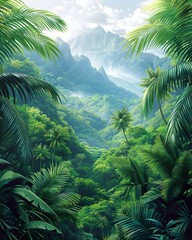 Fototapeta na wymiar Tropical rainforest canopy view, dense foliage, ecosystem, jungle treetop, wallpaper, nature background 