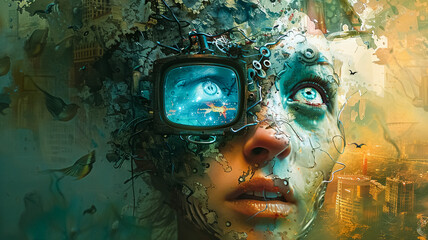 the face of a girl, abstract illustration about bullying, the gaze of the other, the invisibility of youth, generative AI