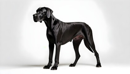 Black Great Dane zeus dog with a silver chain collar against a white background